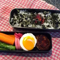 Snapdishの料理写真:目玉焼きONザ・ハンバーグ
                                        弁当|えったんさん