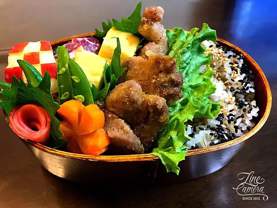 今日の私のお弁当🍱 食欲そそるカレー風味の豚ヒレ龍田🐷、もち麦ご飯、卵焼き、🍋🍠レモン薩摩芋のヨーグルトサラダなど|とんちんさん