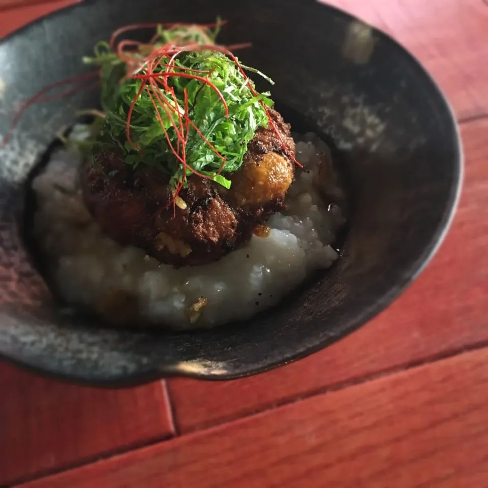 ひじき煮の豆腐つくねを乗せた大根粥|どじょうさん