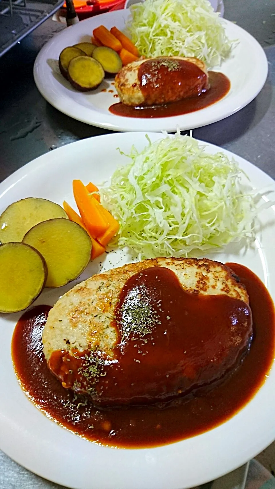 ビッグ豆腐バーグと温野菜|めぐまんさん