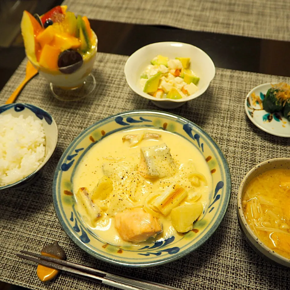 長ねぎと鮭の酒粕クリーム煮|はらしおりさん