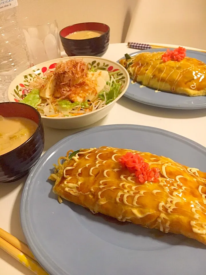 オムそば・豆腐サラダ・豆乳味噌スープ|ちいこさん