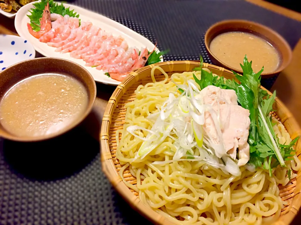 甘エビのお刺身と海老味噌つけ麺。|ゆっちこさん