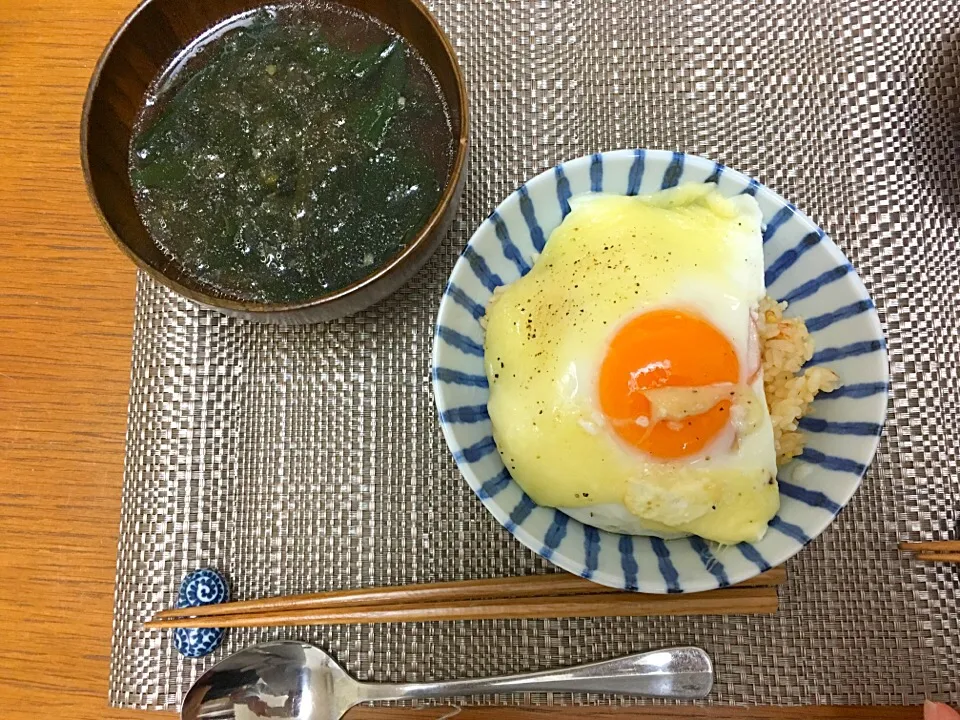 ハムエッグチーズ丼、あおさのスープ|hhhさん