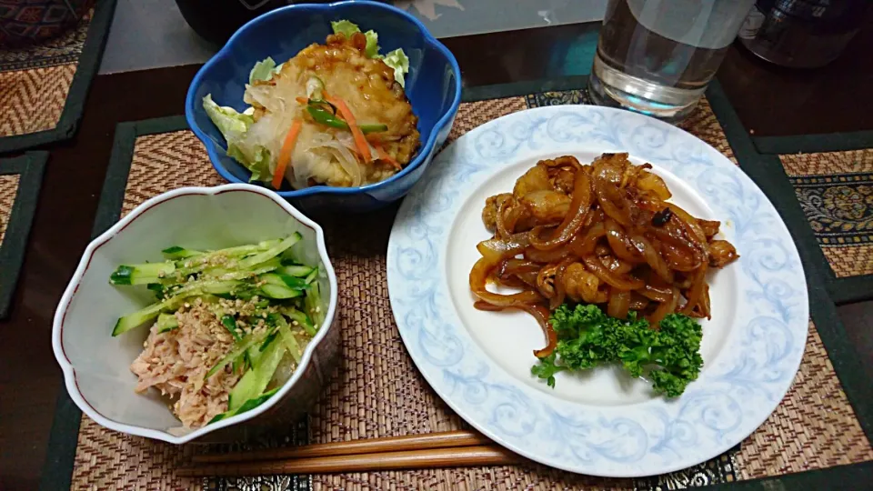 煎り豚(水口食堂風)&きゅうり&豆腐ハンバーグ|まぐろさん