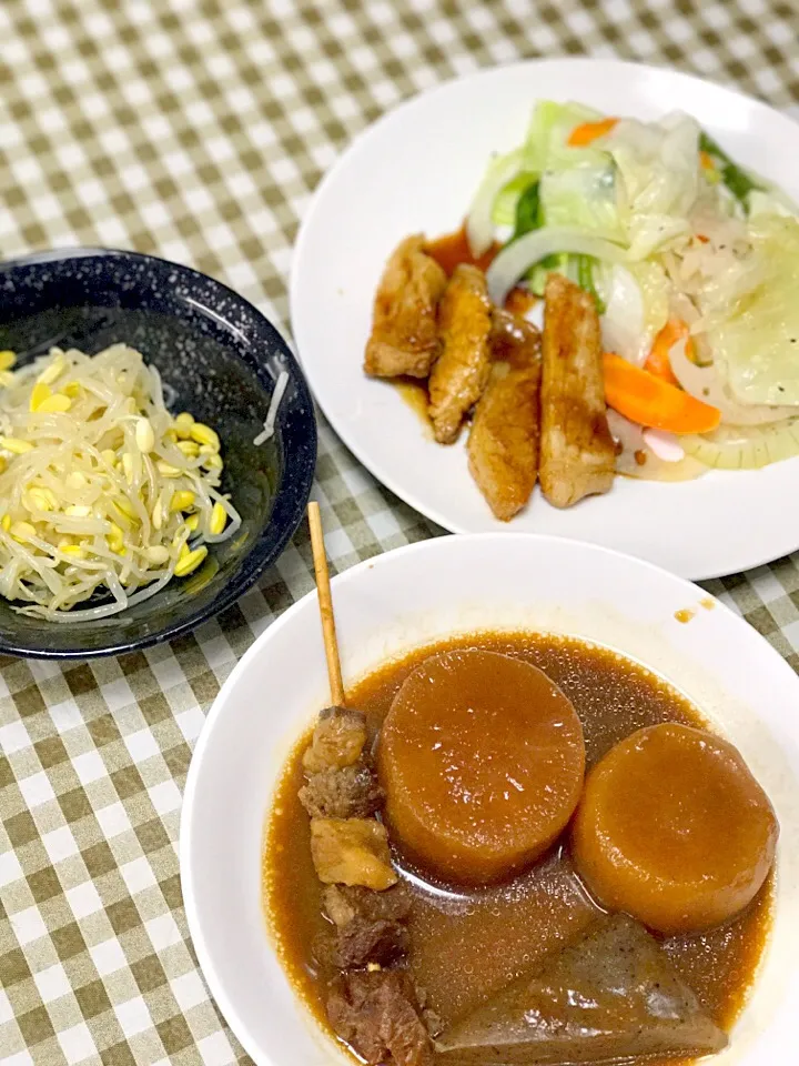 トンテキ、焼き野菜添え🍀味噌煮🍀もやしのナムル|☆光るさん