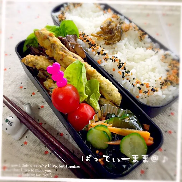 Snapdishの料理写真:ししゃもの天ぷら弁当～きのこのバター炒めも入ってる♡ #ばってぃーまま＠♪の節約しても美味しいお弁当|ばってぃーまま＠♪さん