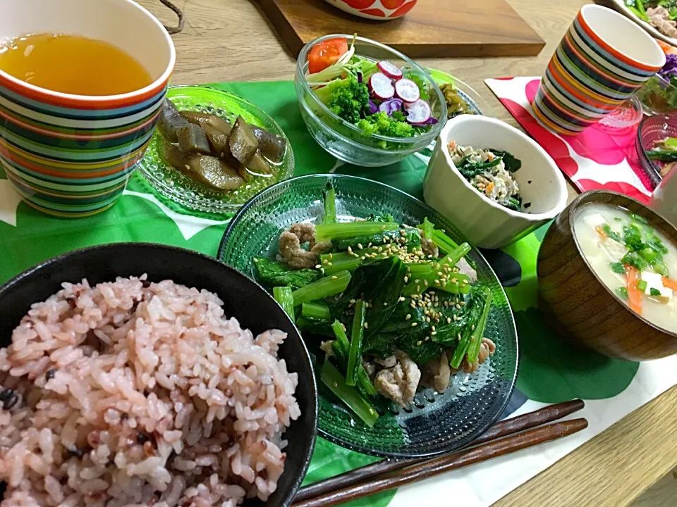 小松菜と豚肉の塩麹炒め定食|kumixさん