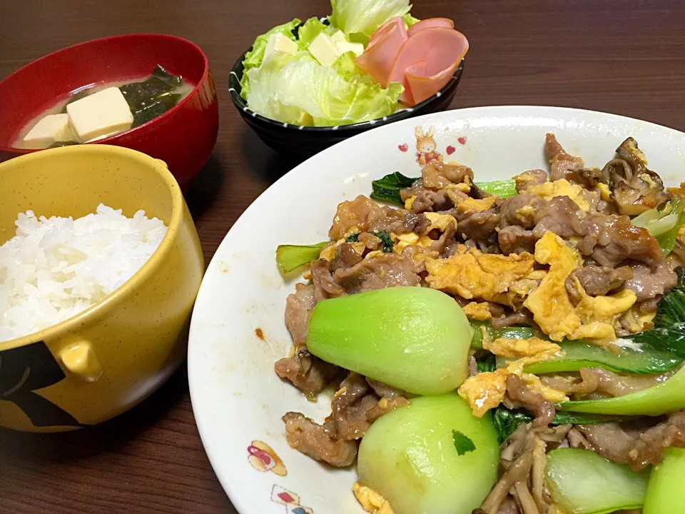 豚肉とチンゲン菜のたまごふわふわ焼き
味噌汁
ご飯
サラダ|mamiさん