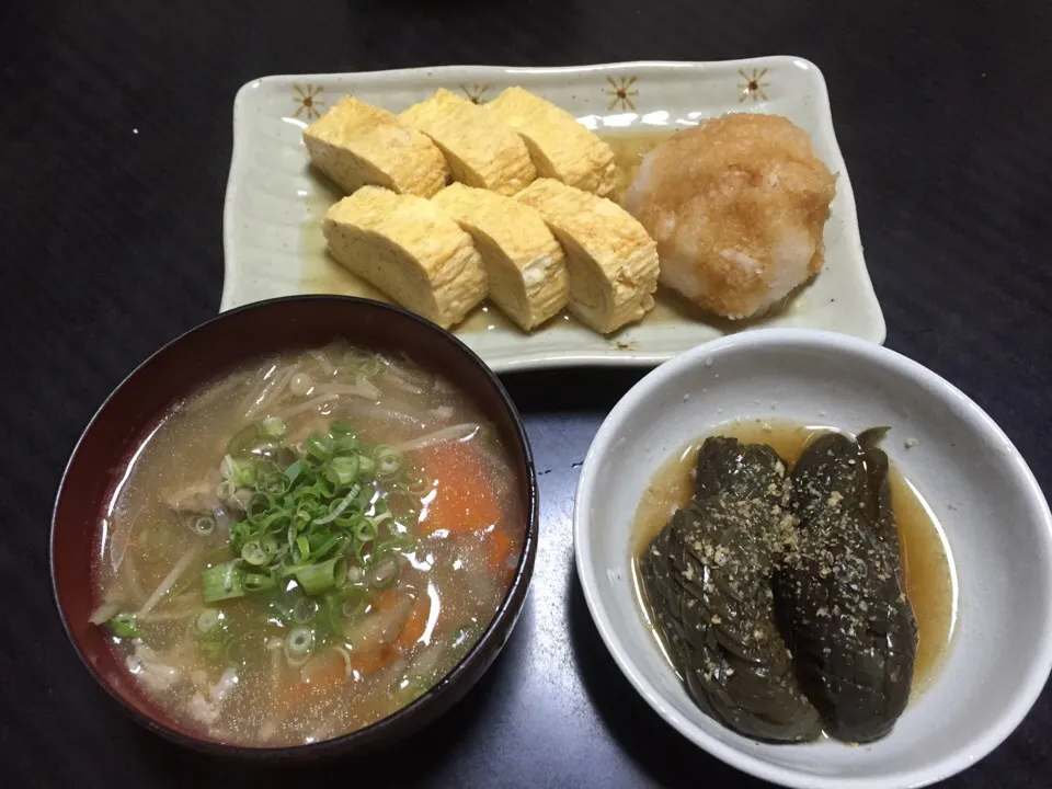 出し巻き
茄子の辛子煮
味噌汁|さちっこさん