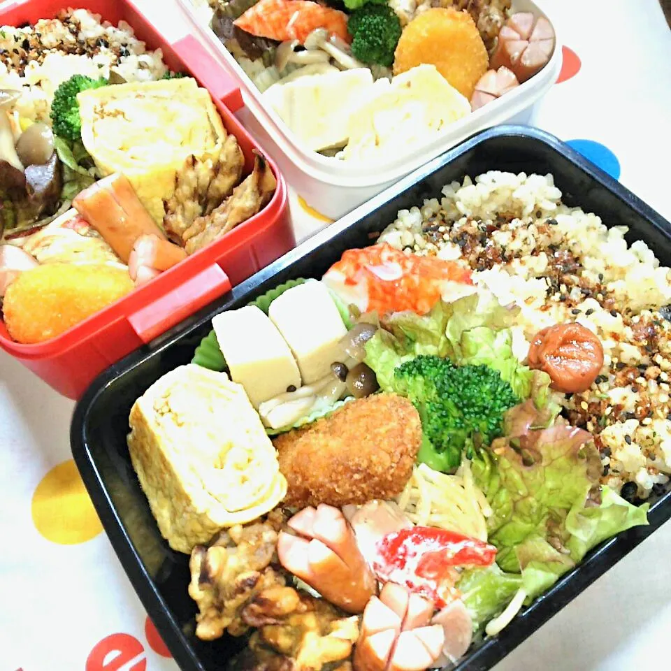 久々３人弁当🍱
   高野豆腐
ごぼうとさつまいものきんぴらのかき揚げ～|miimiさん