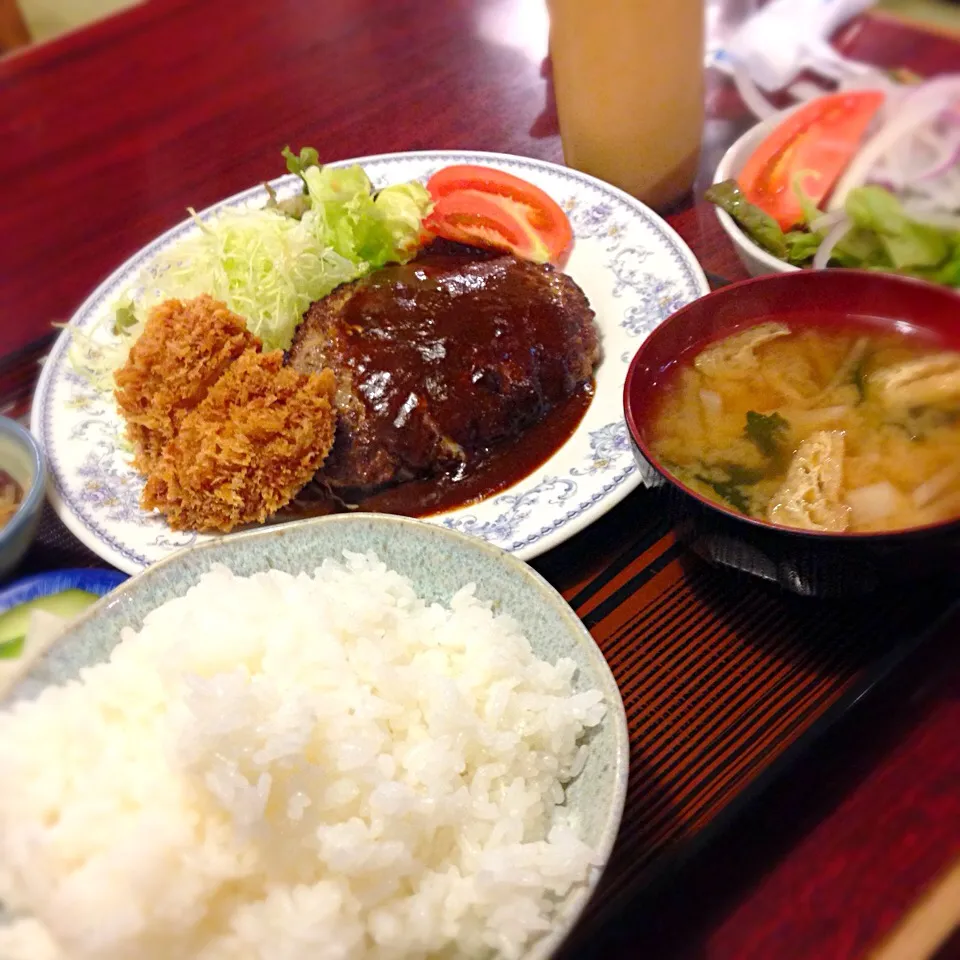 ミドルハンバーグ&ヒレカツ定食
梅昇 （厚木）|とりあえず大盛りさん