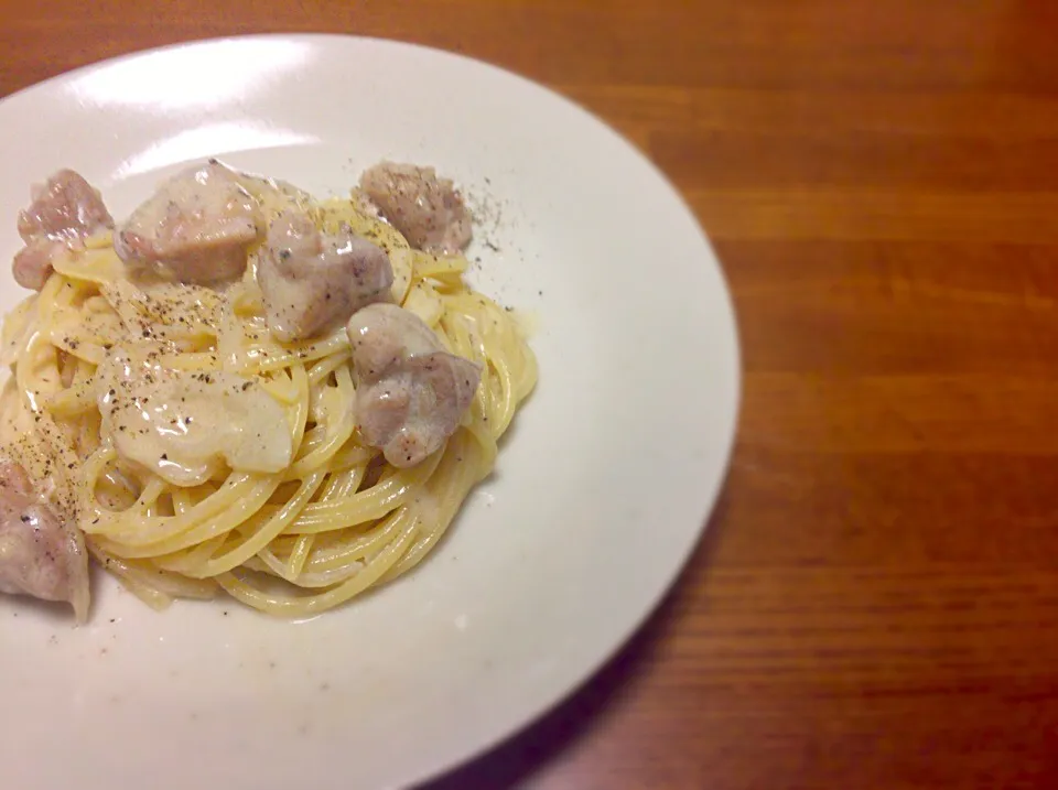 鶏肉とレモンクリームのスパゲッティーニ|あすこのさん