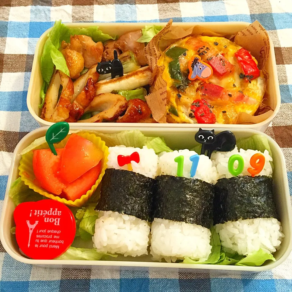 スペインオムレツと白ネギのとり肉炒めお弁当|Doris Tarotさん