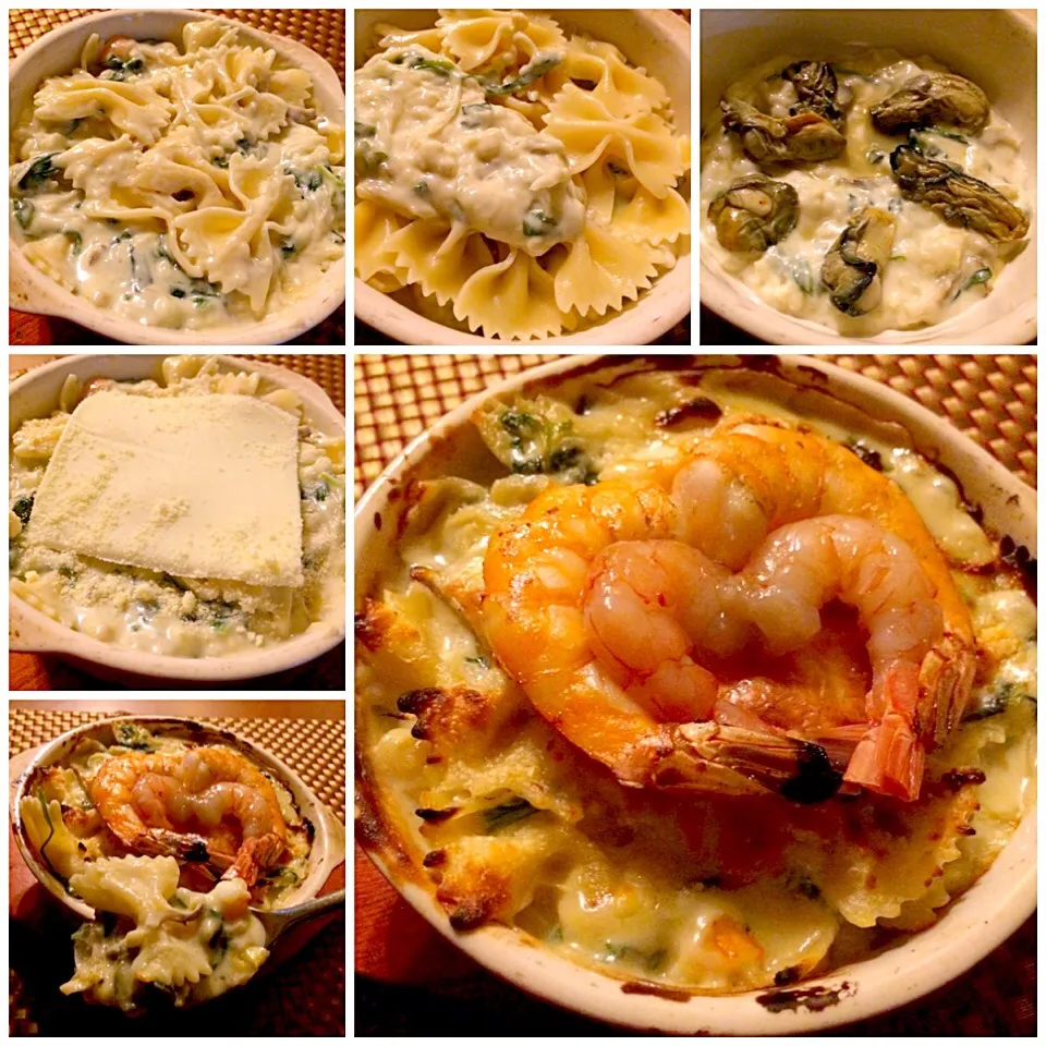 Macaroni au Gratin♨️ほうれん草と舞茸のｼｰﾌｰﾄﾞﾏｶﾛﾆｸﾞﾗﾀﾝ|🌈Ami🍻さん