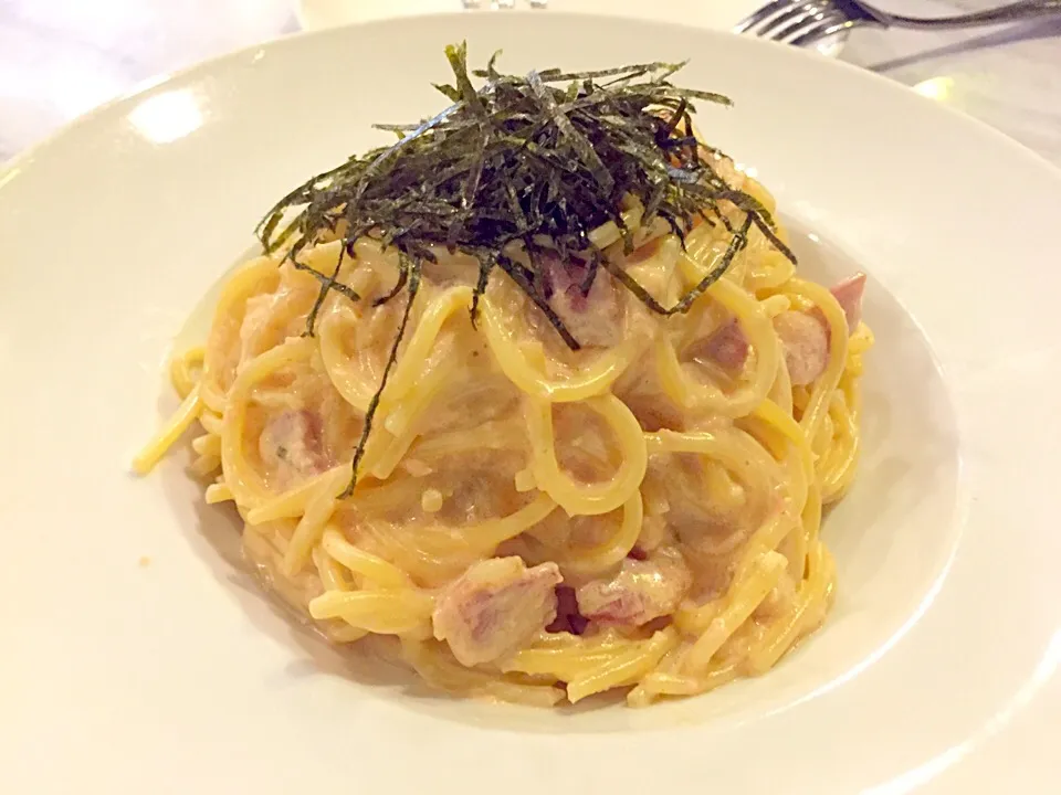 Wind mentaiko cream spaghetti with bacon|Sky Blueさん