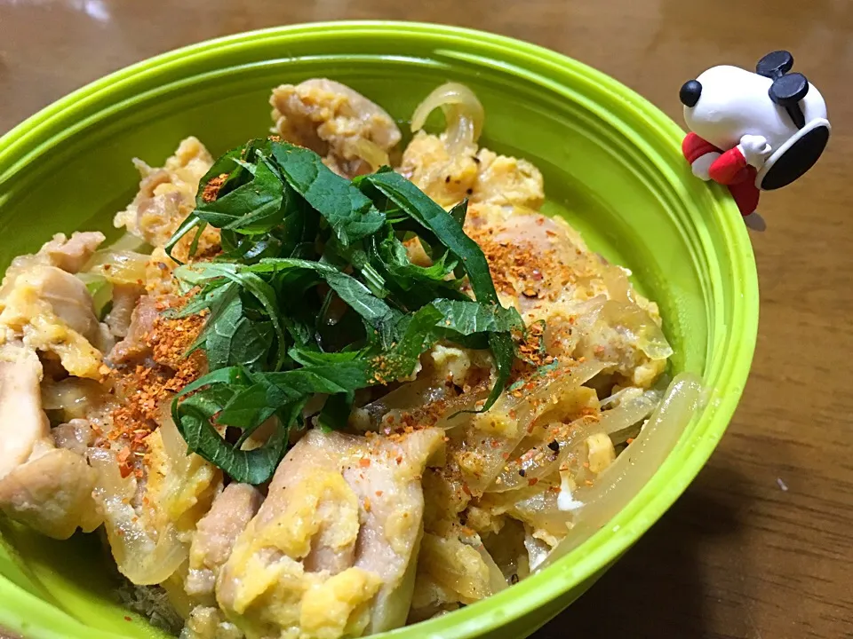 七味かけ過ぎたな、、麺つゆと蜂蜜の親子丼〜|もっつぁさん