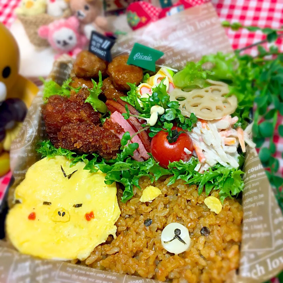 Snapdishの料理写真:ドライカレーのリラックマ弁当🐻|せいこさん