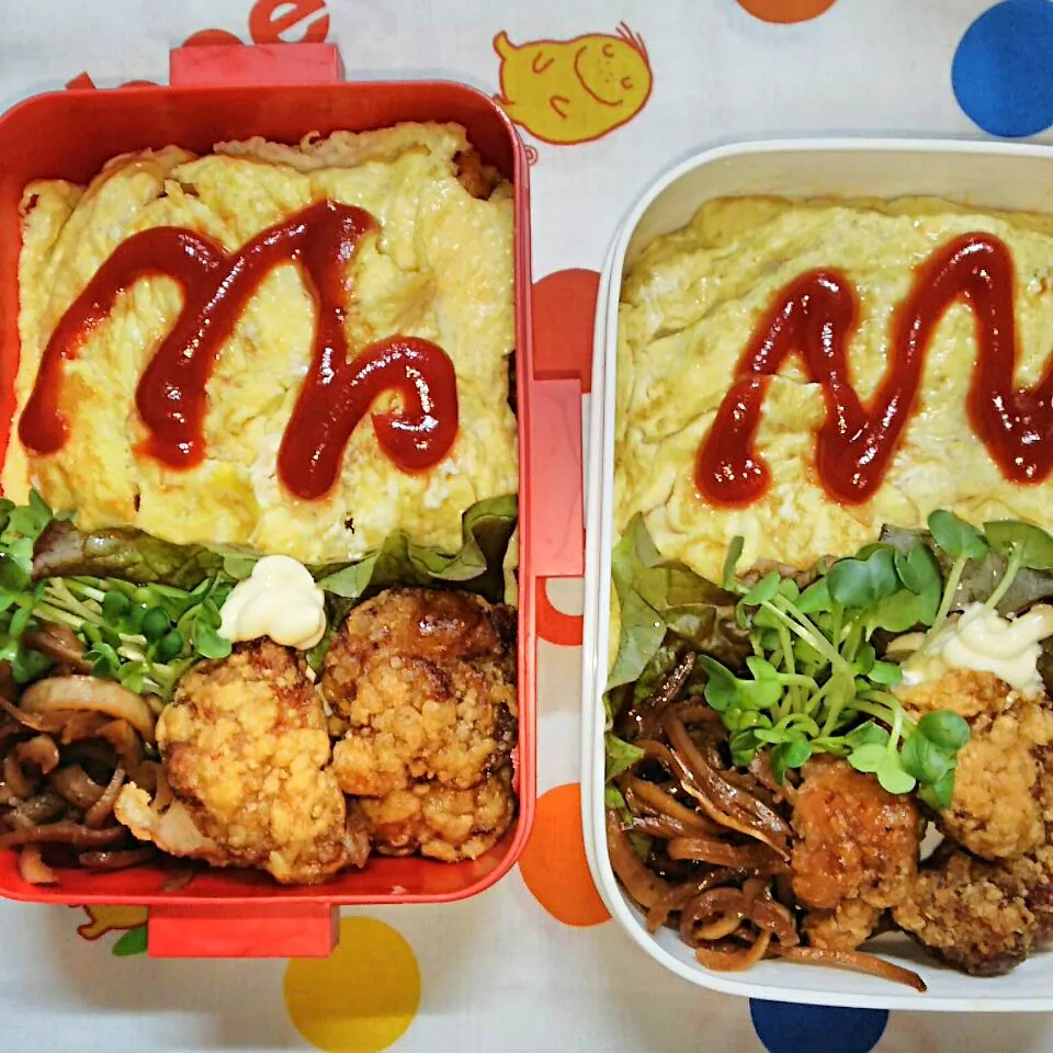 Snapdishの料理写真:娘、私弁当🍱
  オムライス  唐揚げ|miimiさん