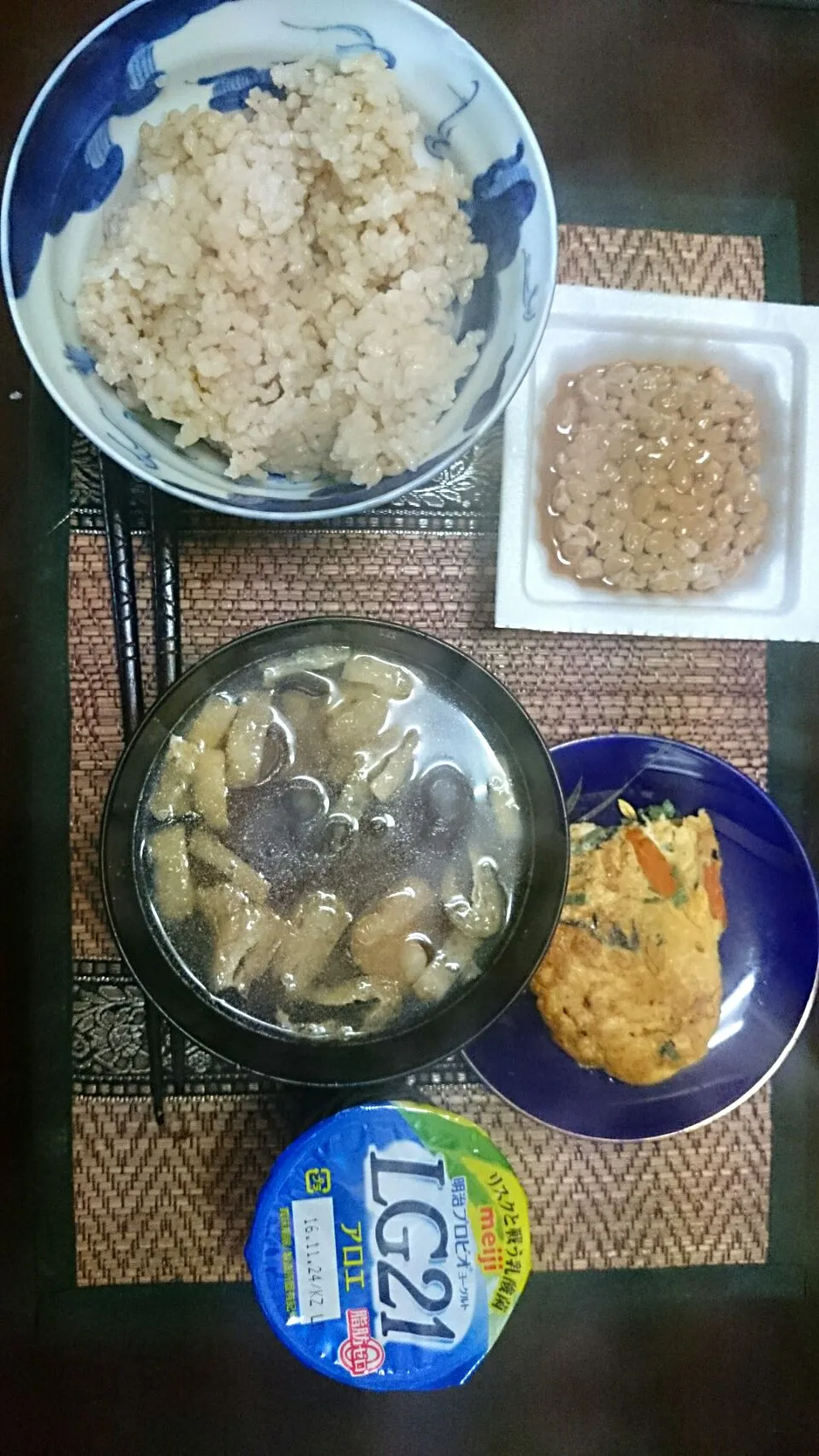 納豆＆卵焼き＆ヒラタケの味噌汁|まぐろさん