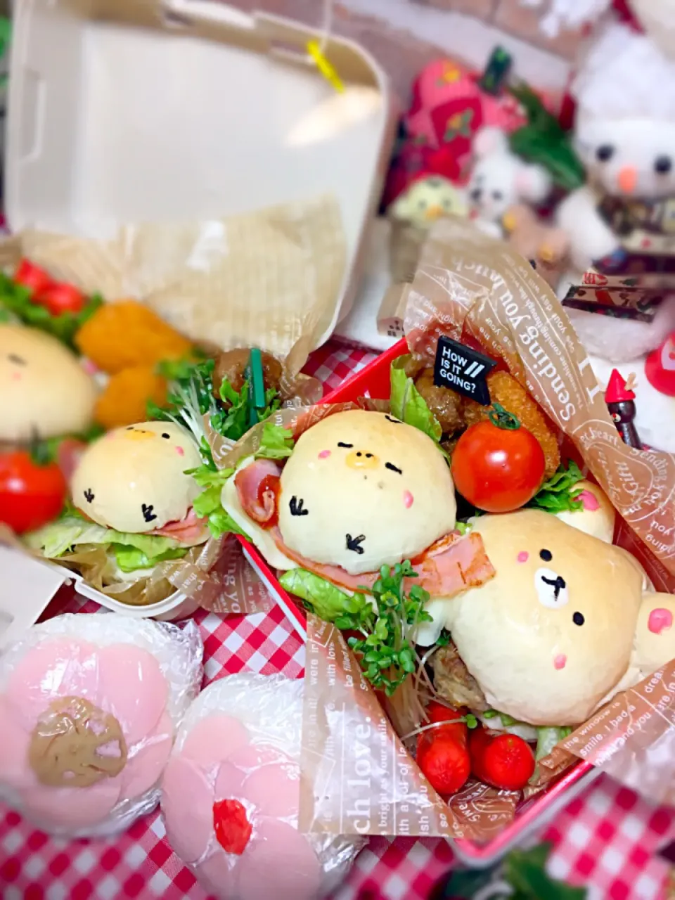 コリラックマ🐻とキイロイトリ🐥のちぎりパンサンド弁当|せいこさん