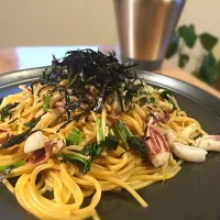 昨晩爆釣した豆イカの和風パスタ（柚子胡椒風味）|あやのさん