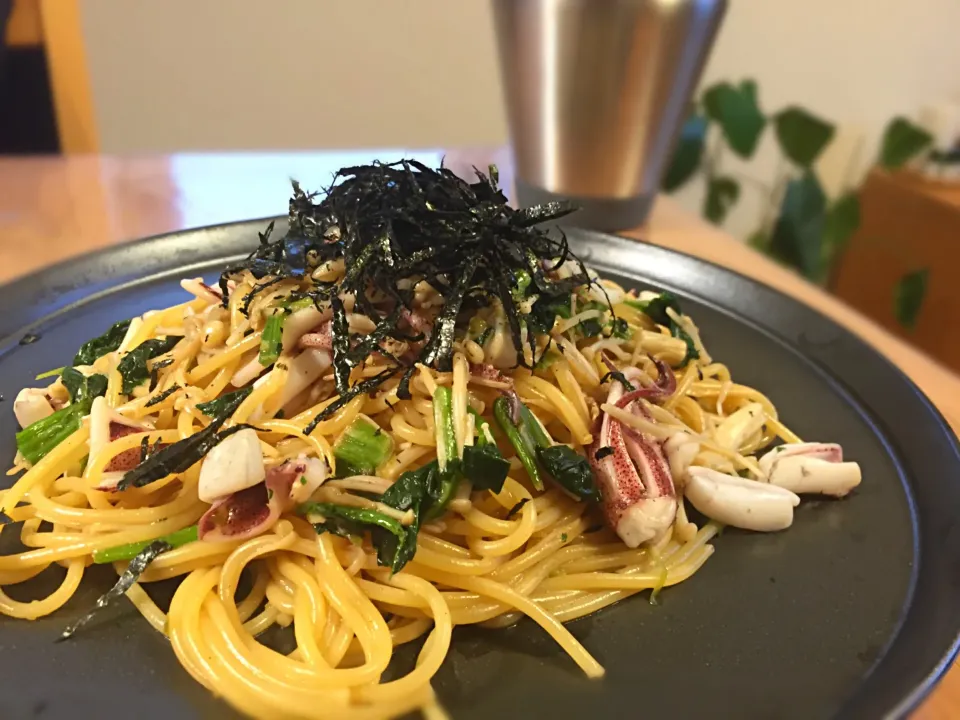 昨晩爆釣した豆イカの和風パスタ（柚子胡椒風味）|あやのさん