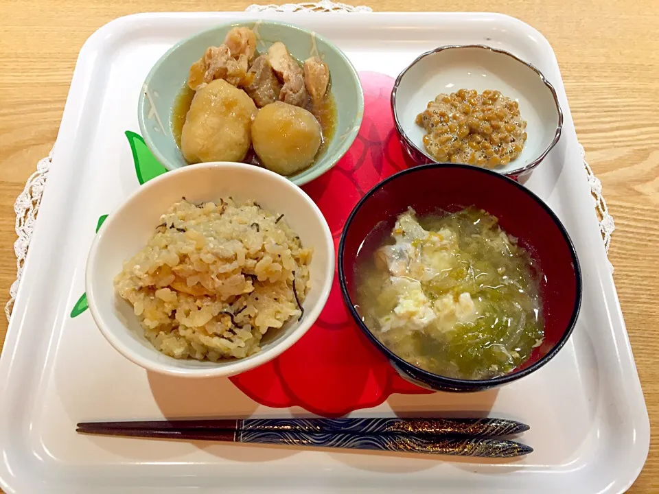 おじや
里芋の煮物
納豆
卵と野菜スープ|野上真理子さん