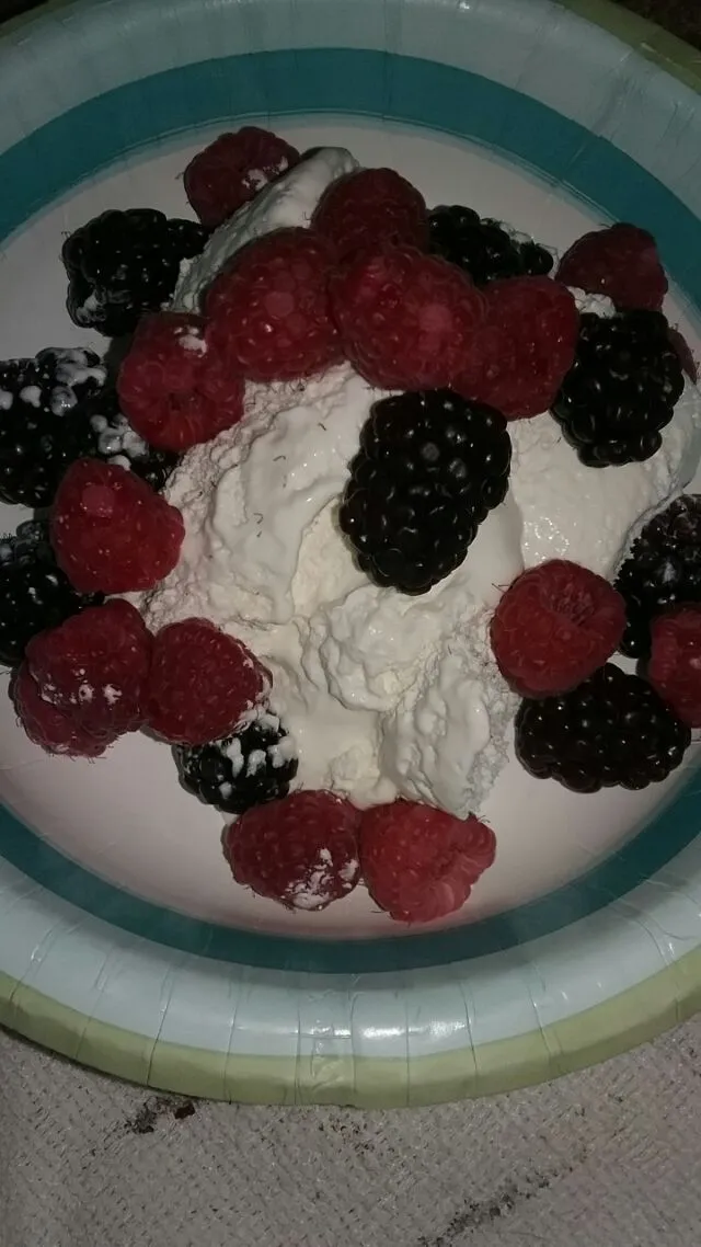 raspberries and blackberries over vegan whipped cream!!|Polly Gelfusoさん