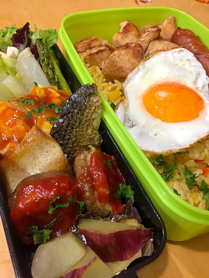 Snapdishの料理写真:今日の親父弁当！|沖縄「ピロピロ」ライフさん