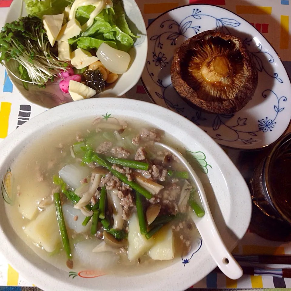 お野菜のスープ仕立て、焼きデカ椎茸|shozuuさん