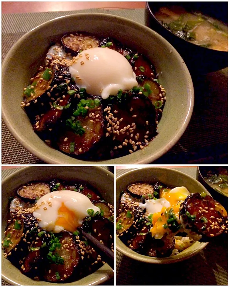 Snapdishの料理写真:MMasahiro's Teriyaki bowl of egg&eggplant🍻もっちぃさんの茄子の照り玉どぉ〜んw|🌈Ami🍻さん