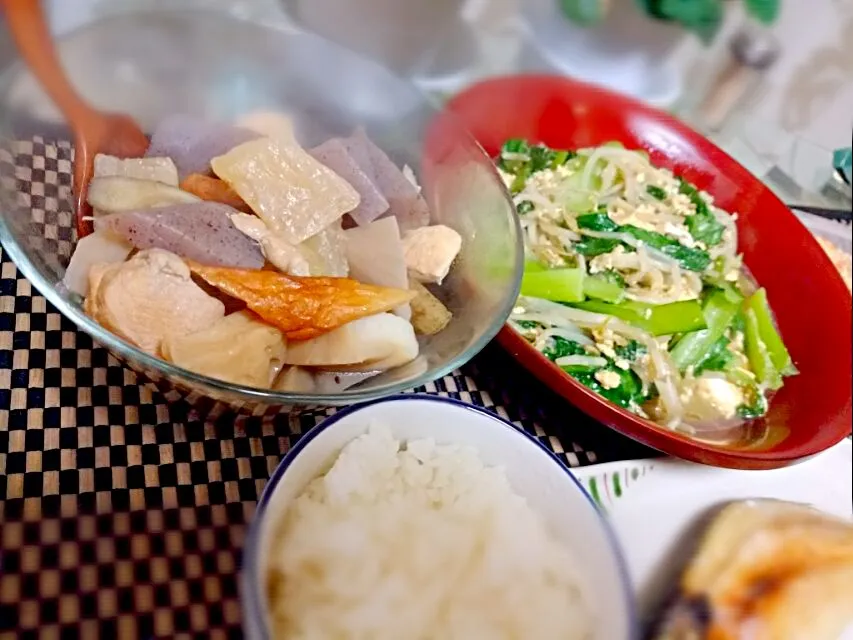 煮物、卵野菜炒め、カマスの塩焼き|ゆみさん