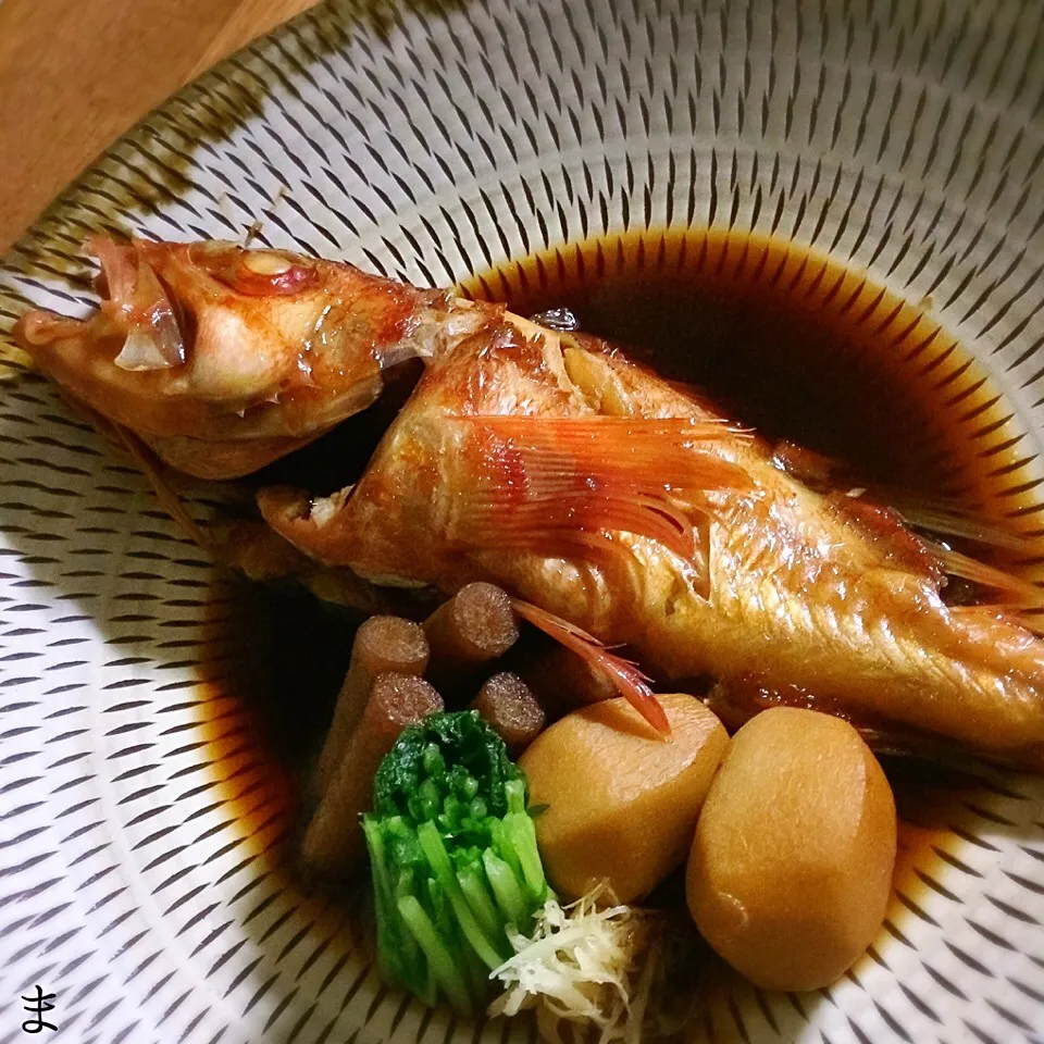 Snapdishの料理写真:釣のどぐろ(ユメカサゴ)の煮付け|まる(丸大豆)さん