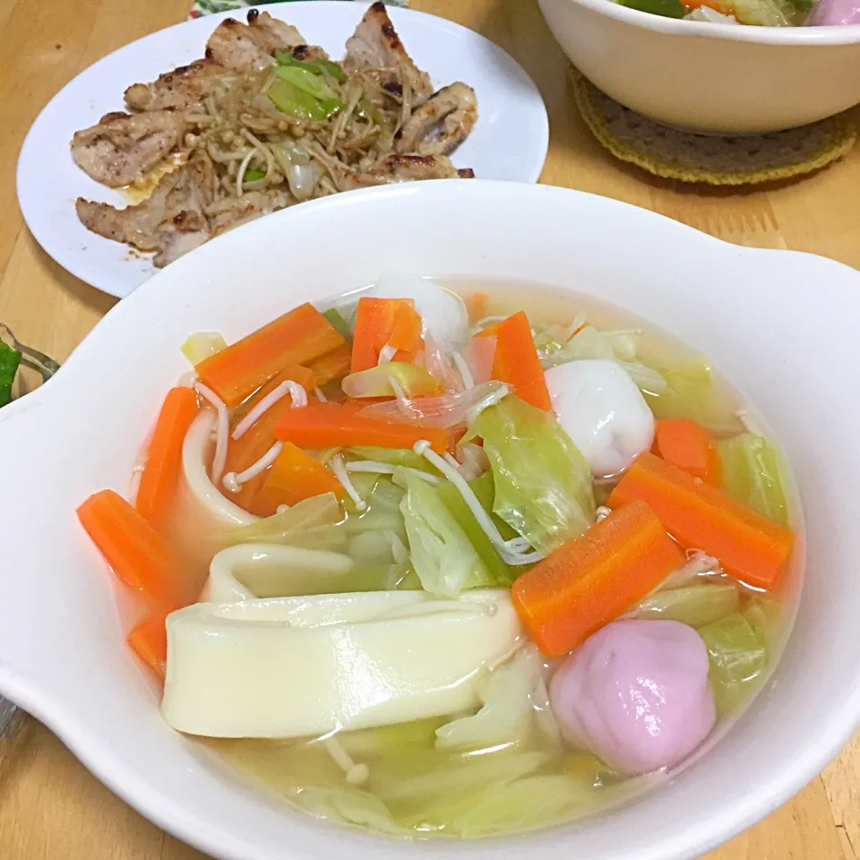 ほうとう入りの野菜スープと薬研軟骨塩焼き|りんごっちさん