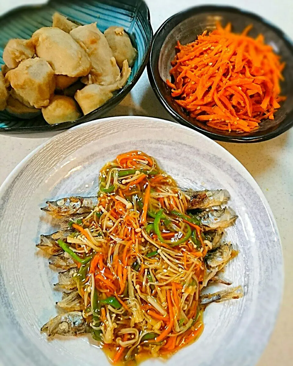 ししゃもの甘酢あんかけ&里芋の煮物&人参の胡麻きんぴら❤|ゆっこさん