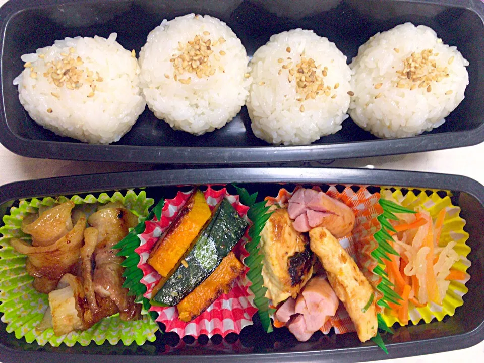 Snapdishの料理写真:息子のお弁当、鳥の塩麹マヨ焼き、長芋の豚巻き、切り干し大根の炊いたん、ウィンナー、かぼちゃのバターソテー|keitakumamaさん