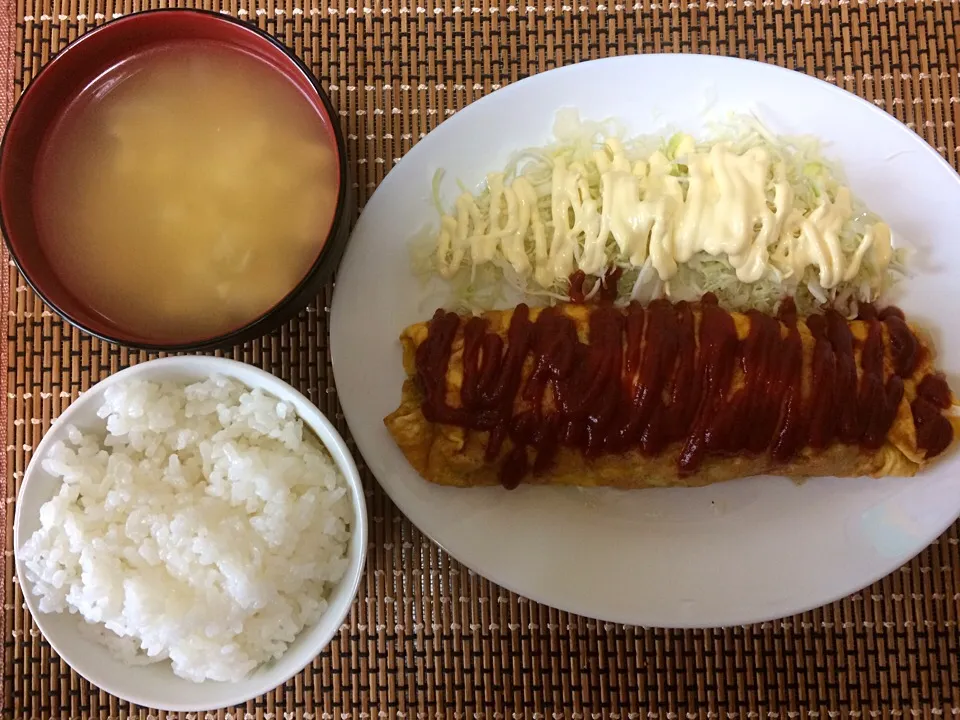 ミンチオムレツスープご飯|ばーさんさん