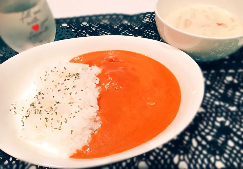 Snapdishの料理写真:チキンカレーとクリームスープ⋈ *。|れおさん