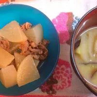 牛肉と大根の煮物とサツマイモの味噌汁|かなぽさん