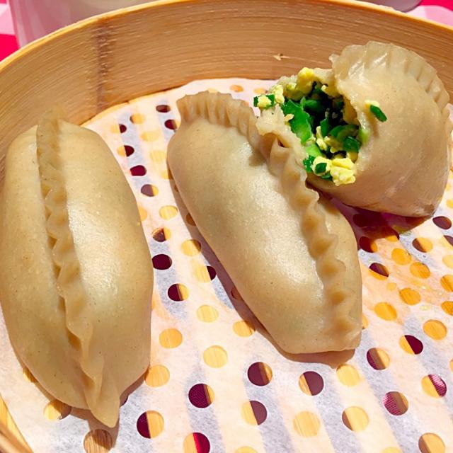 Steamed oat dumplings with leeks shrimps/Sky Blue Snapdish[スナップディッシュ