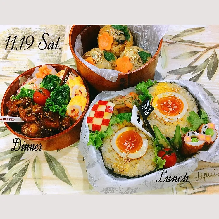 半熟煮卵おにぎり弁当と、牡蠣を愛してやまない牡蠣ごはんおにぎり弁当！|mikiteeee52さん