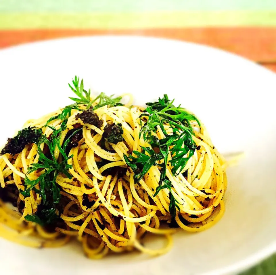 ひじきと人参の葉っぱのスパゲッティ🍝|きょーこさん