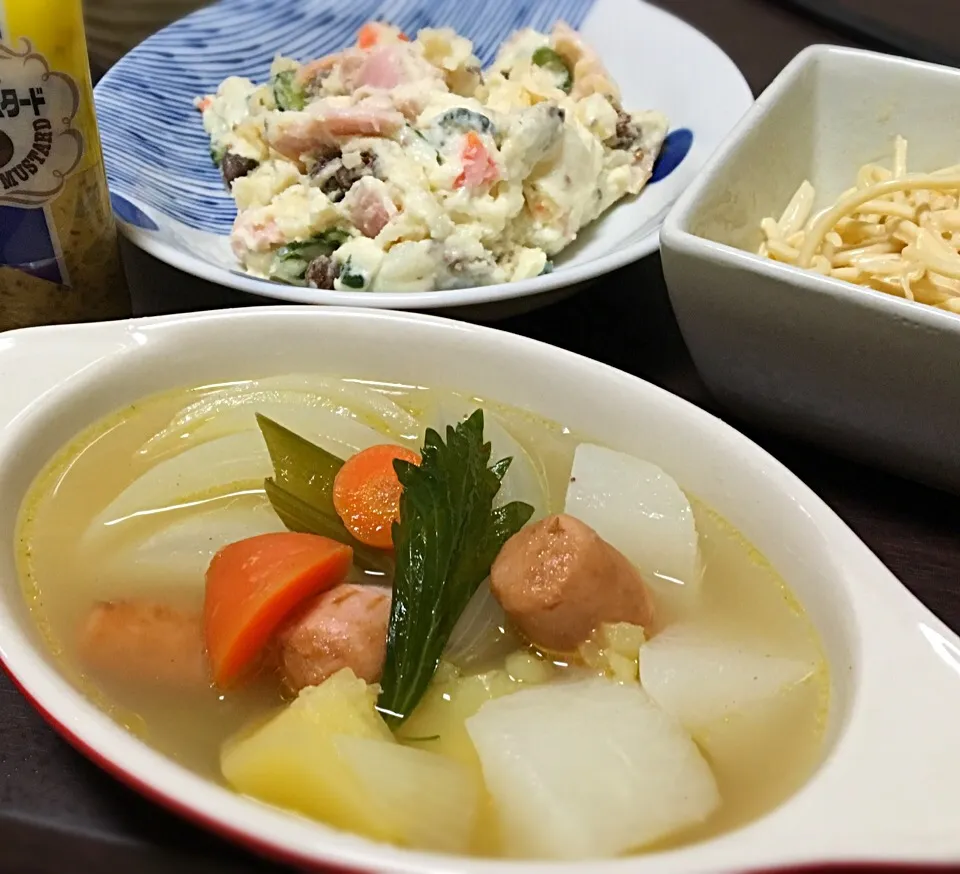 晩ごはん  ポトフ ポテサラ スパサラ|ぽんたさん