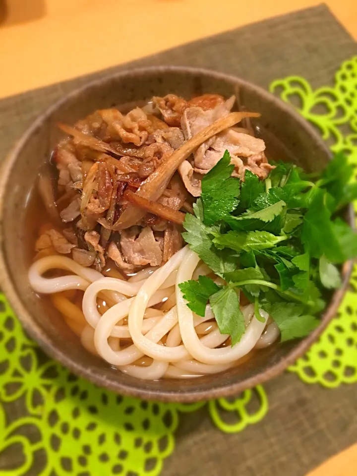 Snapdishの料理写真:甘辛豚ごぼううどん💕|アリエッティさん