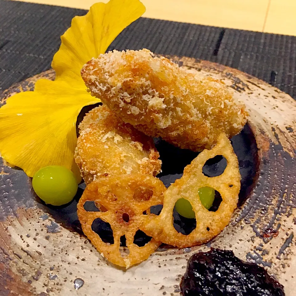 海老芋氷餅揚げ 銀杏と蓮根煎餅|keroさん