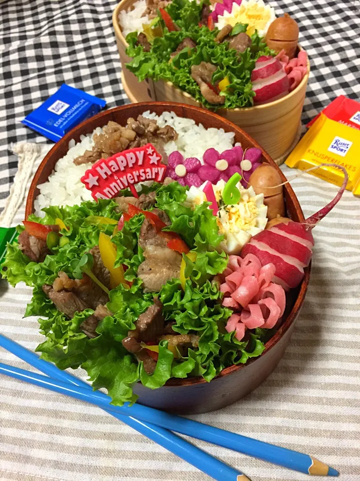 お誕生日おめでとう🎂巻き巻きカルビ お誕生日弁当|サリーさん