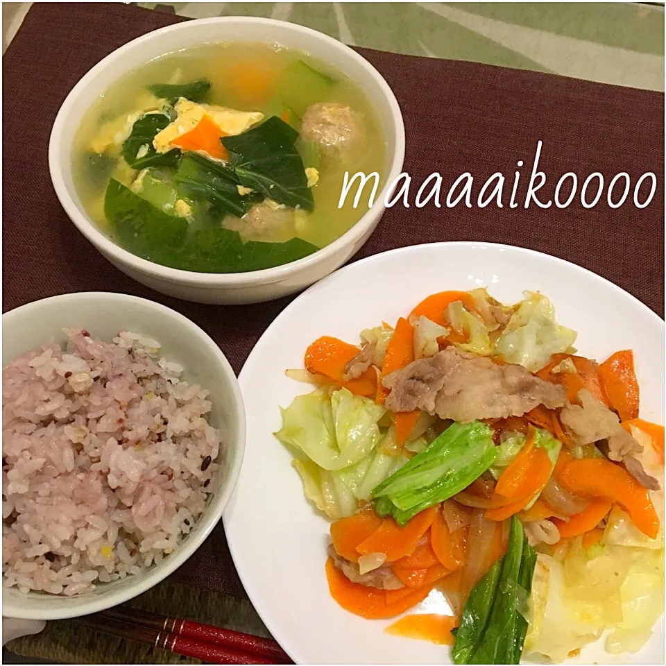 肉野菜炒め&肉団子野菜スープ|マイコさん