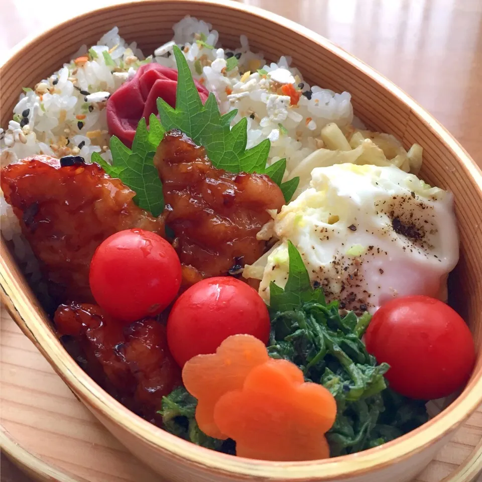 Snapdishの料理写真:鶏肉の甘酢あんかけ&巣篭もりたまご弁当|はるさん