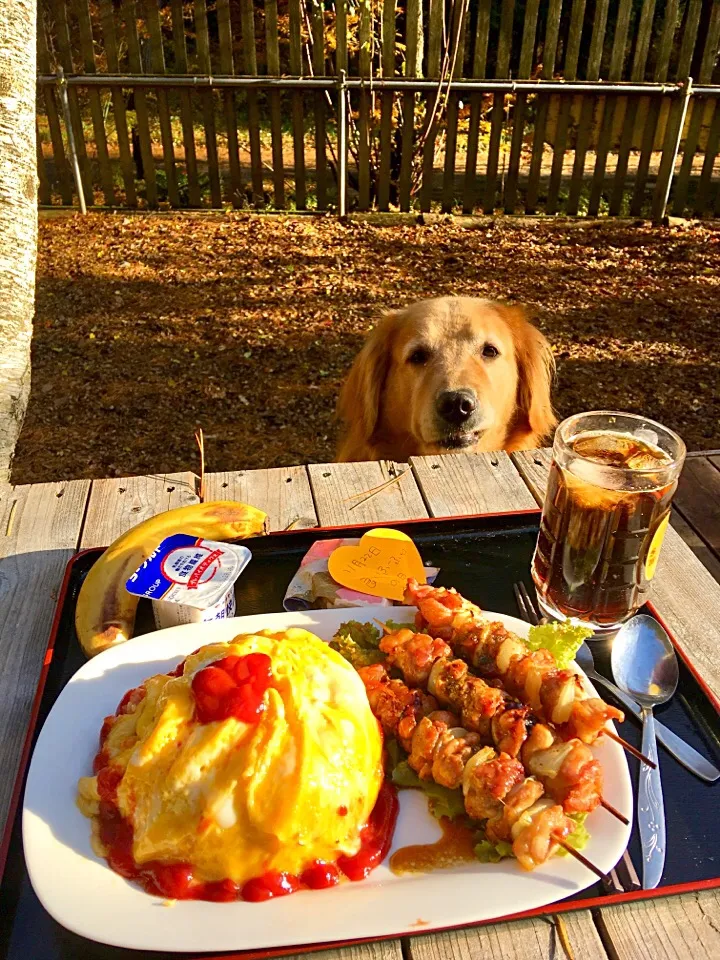 Snapdishの料理写真:11/22💕良い夫婦の日😍主人の好物✨ドレスドオムライス🤔ちょっと失敗💦きゅうちゃんの目がバナナに💨💨|きゅうちゃんさん